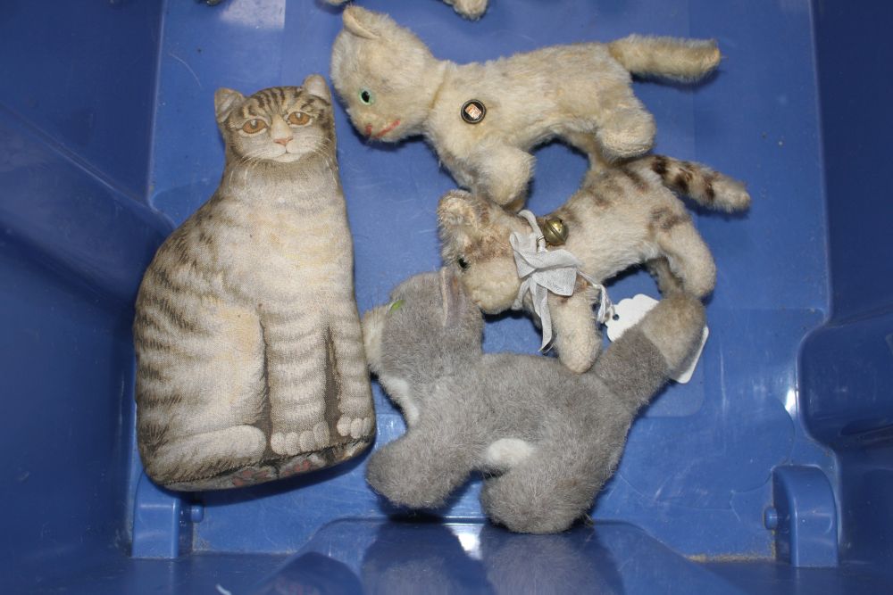 A group of assorted vintage soft toy cats including Steiff